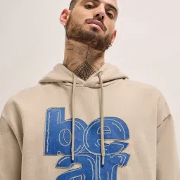 The Bear House Beige Relaxed Fit Graphic Hoodie image 5