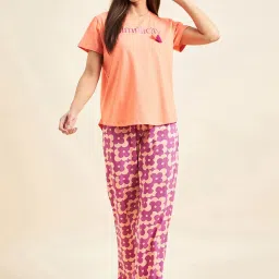 Sweet Dreams Peach & Pink Printed T-Shirt Pyjama Set image 5