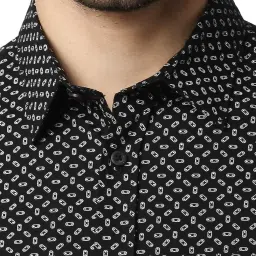Basics Dark Grey Cotton Slim Fit Printed Shirt image 5