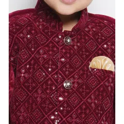 AJ Dezines Kids Maroon Embellished Full Sleeves Sherwani with Pants image 5