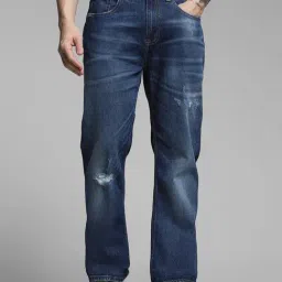 Jack & Jones Blue Cotton Bootcut Fit Distressed Jeans-picture-23