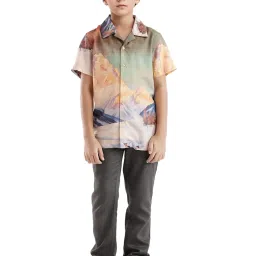 Rare Ones Boys Orange Viscose Printed Shirt image 5