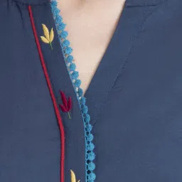 SHAYE Navy Cotton Embroidered Top image 5