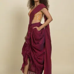 Suta Purple Pure Cotton Ready to Wear Saree Without Blouse image 3