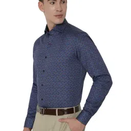 JB Studio Light Blue Cotton Slim Fit Printed Shirt image 3