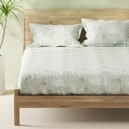 Bianca Peach & Grey Cotton Geometric 144 TC King Bedsheet with 2 Pillow Covers image 2