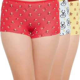 Clovia Red & Yellow Cotton Printed Boyshorts Panties - Pack Of 3-image-97