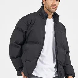 Styli Men Mock Collar Solid Casual Puffer Jacket image 1