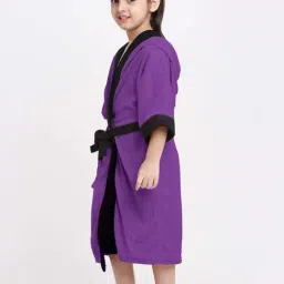 Creeva Melodious Indigo & Black Micro Terry 225 GSM Kids Hooded Bathrobe 14-15 Years With Pocket image 2