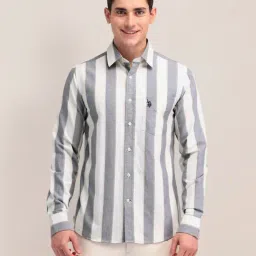 U.S. Polo Assn. White & Grey Cotton Regular Fit Striped Shirt-picture-27