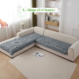 HOKIPO Intense Grey 2 Pcs Abstract Floral Printed Waterproof 6 Seater Sofa Seat Cover Mat-picture-40