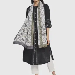 FabBasics by Fabindia Off-White Cotton Printed Stole-picture-15