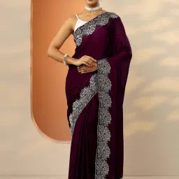 Libas Burgundy Embroidered Saree With Unstitched Blouse-picture-14