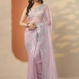 Libas Lavender Embellished Saree With Unstitched Blouse-image-90