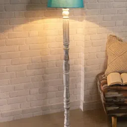 Homesake 'Antique' Turquoise & Brown Wood Tall Floor Lamp With Shade & Bulb - Set of 1 image 4
