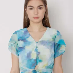Zink London Blue Printed Crop Top-image-48