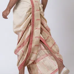 Nakshi Men Ethnic Motifs Handblock Dupion Printed Dhotis image 3