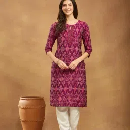 Fabindia Purple Cotton Silk Ikat Long Kurta-picture-25