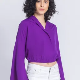 SHAYE Shawl Collar Solid Long Sleeves Wrap Tops image 3