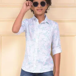 Crimsoune Club Boys Blue Slim Fit Floral Print Shirt-picture-30