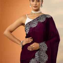 Libas Burgundy Embroidered Saree With Unstitched Blouse image 5