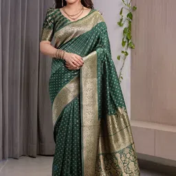 RUNAYA NX Woven Design Zari Banarasi Saree With Blouse Piece image 2