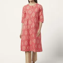 Rangmanch by Pantaloons Pink Cotton Printed A Line Kurta-image-43