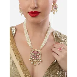 Zaveri Pearls Multi-Color Stones Floral Multistrand Necklace Set image 1