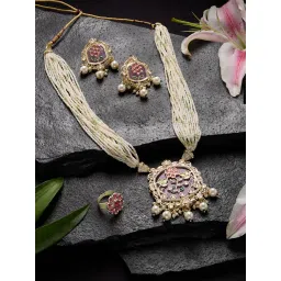 Zaveri Pearls Multi-Color Stones Floral Multistrand Necklace Set image 2