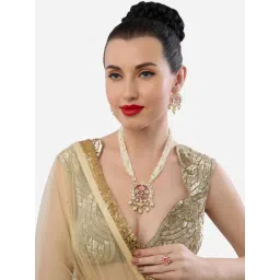 Zaveri Pearls Multi-Color Stones Floral Multistrand Necklace Set image 5