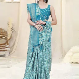 MIRCHI FASHION Turquoise Printed Saree With Unstitched Blouse image 2