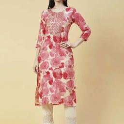Fashor Pink Printed Straight Kurta-picture-13