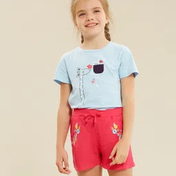 Kookie Kids Mid Thigh Shorts Floral Embroidery - Rose Red-image-86