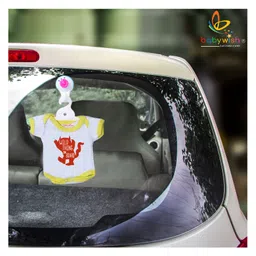 babywish Baby on Board Car Decals Cloth Safety Sign Board with Hanger & Large Vacuum Suction Cups Wild Thing On Board Print - Yellow-image-70