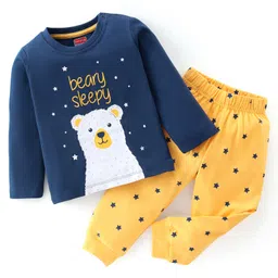 Babyhug Cotton Knit Full Sleeves Night Suit With Polar Bear Print - Navy Blue & Yellow-picture-18