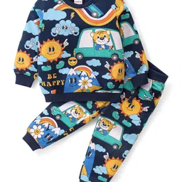 Babyhug Cotton Knit Full Sleeves Animals Printed  T-Shirt & Pants Set - Multicolor-picture-15