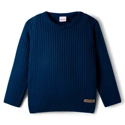 Babyhug Knit Full Sleeves Pullover Solid Sweater - Navy Blue image 1