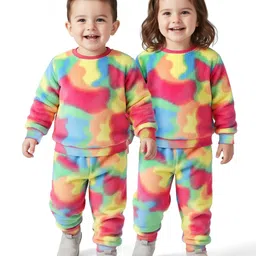 Babyhug Knit Full Sleeves Tie & Dye Winter Wear Fur Sweatshirt & Lounge Pant Set - Multicolor-picture-35