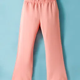 Kookie Kids India Cotton Knit Full Length Fit & Flared Solid Colour Pant - Peach-image-62