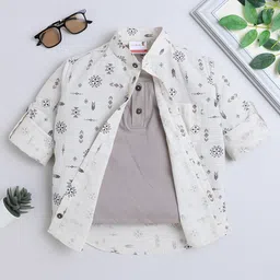 BAATCHEET Cotton Woven Full Sleeves Geometric Printed Shirt Attached Tee - Beige-picture-30