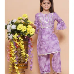 MODISH COUTURE Cotton Woven Three Fourth Bell Sleeves Marble Printed & Gota Lace Embellished Kurti Palazzo Set - Purple-picture-16