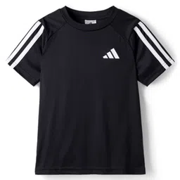 ADIDAS KIDS Knit Half Raglan Sleeves Solid T-Shirt With Tape Detailing - Black-picture-33