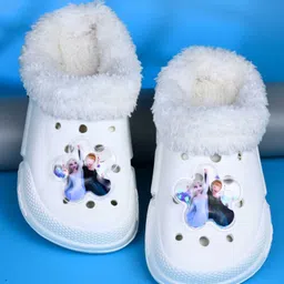 Yellow Bee Disney Frozen Featuring Elsa & Anna Applique Detailed Perforated Plush Line Detailed Clogs - White-picture-23