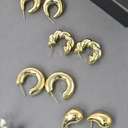 MEIRA JEWELLERY Set of 4 Gold-Plated Circular Shaped Chunky Hoop Earrings-picture-30