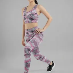 SOLACEACTIVE Printed Round Neck Bra & Tights Co-Ords image 3