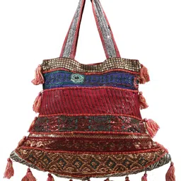 Exotic India Floral Embellished Sequinned Structured Canvas Cotton Shoulder Bag-picture-14