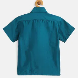 THANGAMAGAN Viscose Half Sleeves Soild Without Lining Shirt - Teal image 3