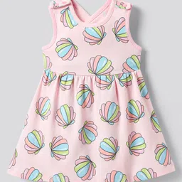 Bonfino 100% Cotton Knit Sleeveless Frock with Floral Print - Pink image 2