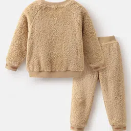 Mark & Mia Full Sleeves Winter Wear Fur Sweatshirt & Lounge Pant Set with Bear Patch Detailing - Beige image 2