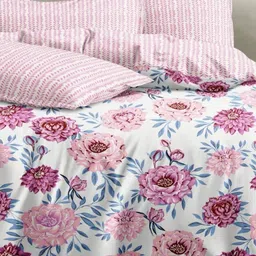 Myntra Elegant Homes Pink & White Floral 350 TC King Bedsheet with 2 Pillow Covers image 4